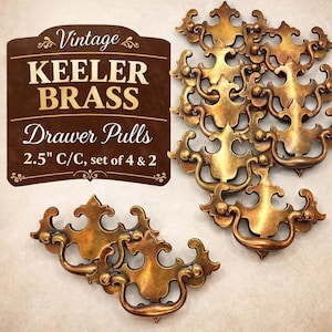 Vintage Keeler Brass Drawer Pulls 2.5" C/C, Choose Your Set, KBC Antique Brass Bail Pulls, Dresser Cabinet Hardware