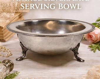 Vintage Silverplate Footed Serving Bowl – Ornate Claw Foot Centerpiece Dish