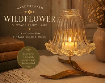 Handcrafted Vintage Fairy Lamp | Wildflower | One of a Kind Brass & Vintage Glass Candle Lamp | Cottagecore Decor | Accent Light