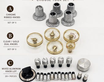 Vintage Stereo Knobs Lot, Chrome, Clear Gold, Aluminum Audio Parts
