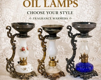 Vintage Glass Brass Oil Lamps: Fragrance Warmers, Victorian Style (Choose Style)