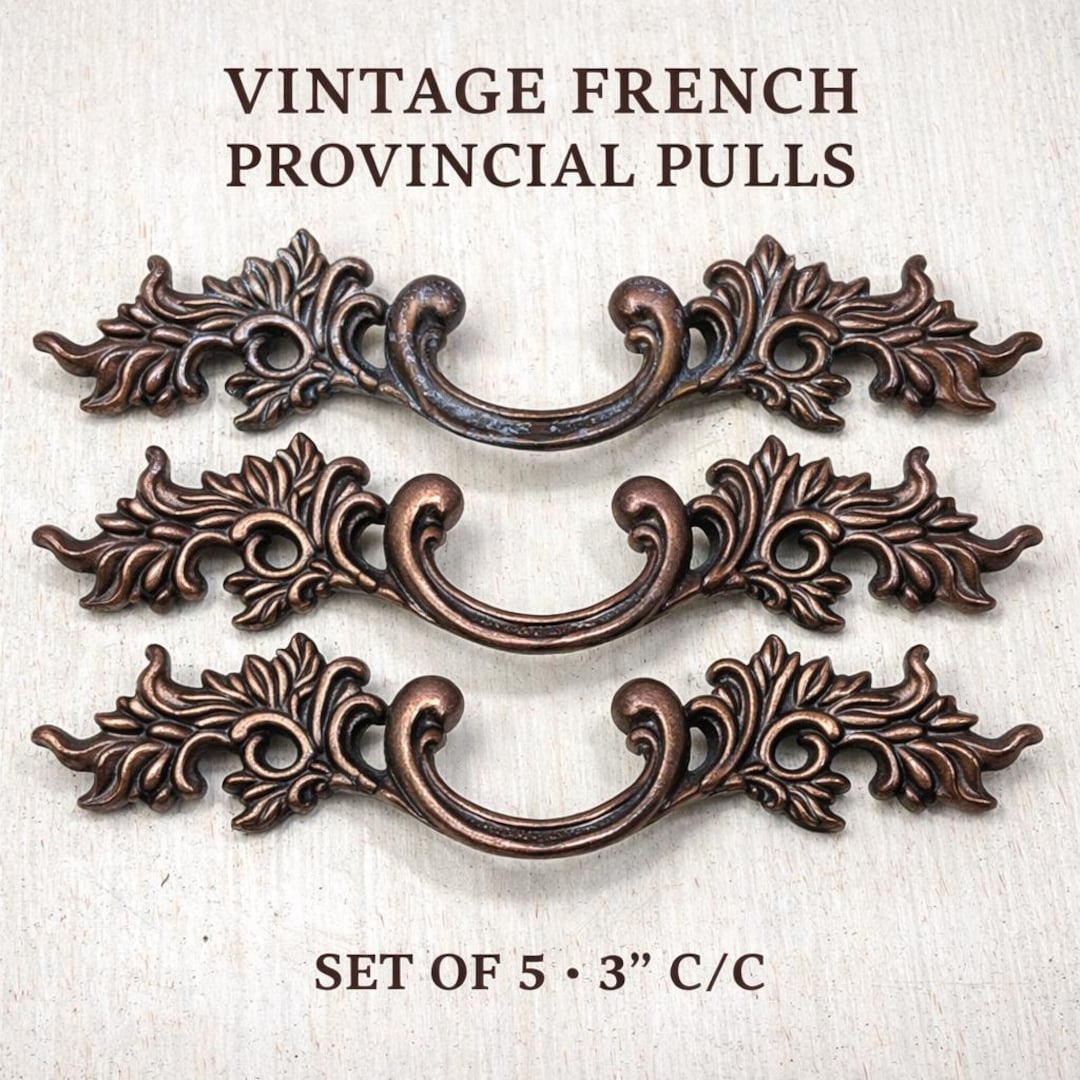 Vintage Brass Drawer Pulls Set of 5, Ornate Cabinet Handles, 3 Inch CC ...