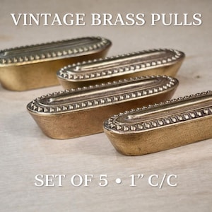 Vintage Brass Drawer Pulls – KBC 125 Beaded Edge Cabinet Hardware (Set of 5)