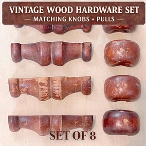 Vintage Wood Knobs w/ Backplates – Set of 6