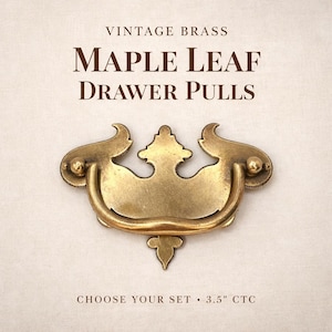 Vintage Solid Brass Maple Leaf Drawer Pulls, Ornate Bail Cabinet Hardware (3.5" CTC)