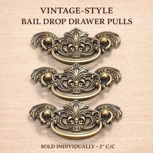 Vintage-Style Bail Drop Drawer Pull - c/c 3" - Antique Bronze - Sold Individually