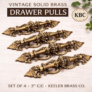 Vintage Keeler Brass Drawer Backplates – French Provincial Ornate Hardware Set
