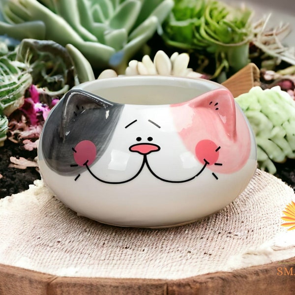 Cat Decorative Flower Pot, ceramic cartoon cat planter,Animal Succulent Planter Vase, Desktop Ceramic Pottery, Plant Vase Home Decor Gifts