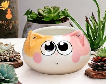 Pot de fleur décoratif chat, cache-pot en céramique pour chat, vase plante succulente, poterie en céramique de bureau, vase végétal, cadeaux de décoration intérieure