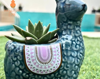 Alpaca Ceramic Decorative Flower Pot, Animal Succulent Planter Pots Set Of 2, Ceramic Desktop Pottery Gift