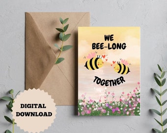 Printable Valentine's Day Card Cute Bee Couple Valentine Gift Pun Card Instant Download