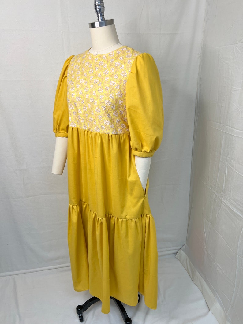 Honey yellow dress upcycled repurposed from a bed sheet long maxi dress with headband image 1