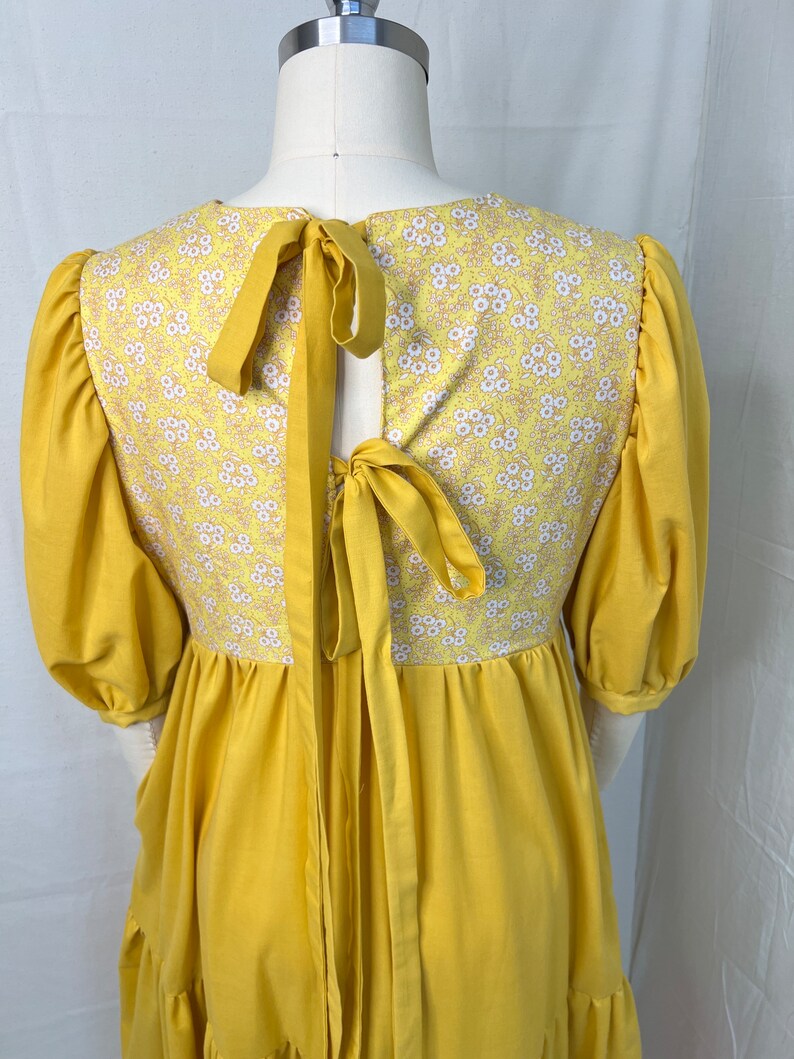 Honey yellow dress upcycled repurposed from a bed sheet long maxi dress with headband image 2
