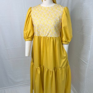 Honey yellow dress upcycled repurposed from a bed sheet long maxi dress with headband image 4
