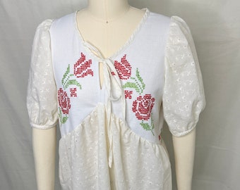 Ivory dream blouse / top:Up-cycled cross stitch embroidered table linen