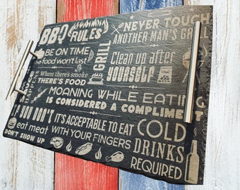 The Rules of BBQ - Serving Tray with Handles - Slate - Large - 12&quot; x 16&quot;