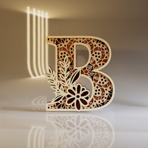 Letter B SVG, Floral Alphabet PNG, Laser Ready Files, Instant Download, 3D Paper Cutting, Initial Design, Cricut Crafts, Glowforge Files