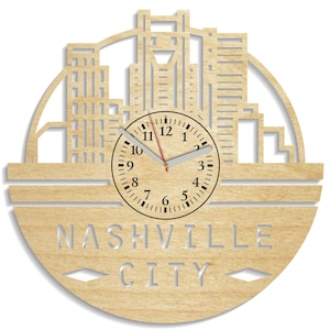 Nashville SVG, Tennessee State Art, skyline van de stad lasergesneden, VS steden klok, houten Cricut-uitsparingen, Xtool Projects, instant digitale download