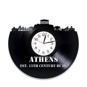 Ville d'Athènes SVG, horloge disque vinyle, Grèce fichiers découpés au laser, téléchargement numérique instantané, art mural ligne d'horizon, Cricut, Glowforge, Xtool, CNC