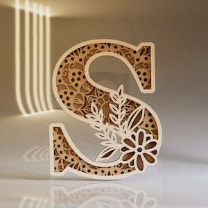 Letra S, monograma en capas, alfabeto SVG cortado con láser, descarga digital, letras de madera para pared, Cricut, Glowforge, recortes de papel