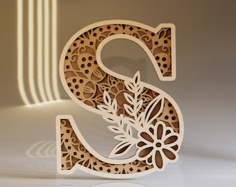 Letter S Sign, Layered Monogram, Laser Cut Alphabet SVG, Digital Download, Wooden Letters For Wall, Cricut, Glowforge, Paper Cutouts