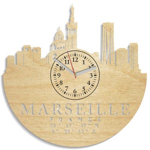 Marseille SVG, Frankreich Stadtsilhouetten, Skyline Laser Cut, Holzuhr, Cricut Projekte, Sofort Download, Xtool Design, Uhrenvektordatei