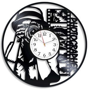 Horloge disque vinyle photographe, art mural en métal, machine laser SVG, téléchargement immédiat, conception d'horloge, créations CNC, fichier de découpe vectorielle