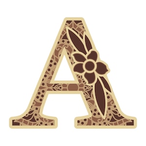 A Letter Art, Flower Initial SVG, Mandala Alphabet, Layered Laser Cut, Digital Download, 3D Papercut, Engraving Design, Plywood Cutting