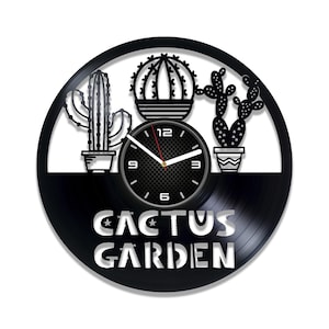 Jardín de cactus SVG, corte láser de metal, reloj CNC, descarga digital, diseño de plantas, recorte de disco de vinilo, archivos vectoriales para Cricut y Silhouette