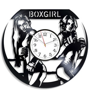 Reloj de vinilo con diseño de boxeadora, SVG cortado con láser, plantillas para máquinas CNC, diseño deportivo, reloj vectorial, archivos de corte por plasma, descarga digital
