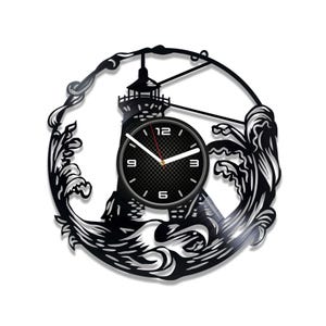 SVG nautico, cartello del faro, silhouette di onde, orologio tagliato al laser, ritaglio di disco in vinile, file del router CNC, download digitale