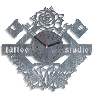 Tattoo Studio SVG, Rose Art, Tattoo Machine Design, Wooden Laser Cutting, Clock Template, Xtool, Cricut, Glowforge, Digital Download