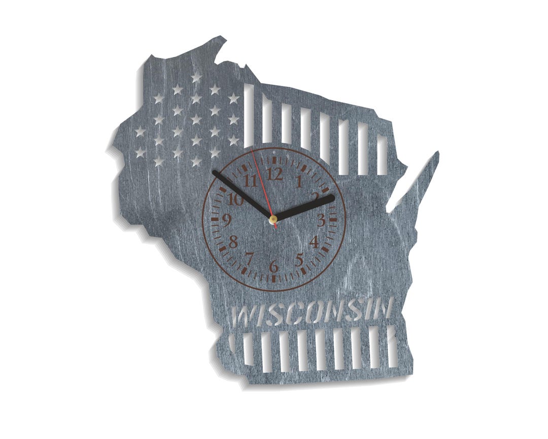 Wisconsin Clock, WI State SVG, Map Outline, Laser Cutting Wood, Digital ...