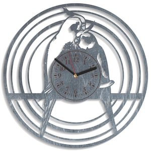 Pareja de loros SVG, reloj cortado con láser, archivos CNC de madera, arte de aves de la selva, diseño Xtool, corte con Cricut, descarga digital instantánea