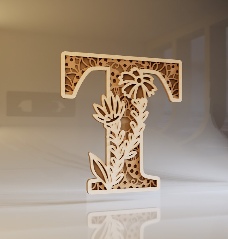 Letter T Crafts 3D Alphabet SVG Laser Cut Initials Floral Letters 
