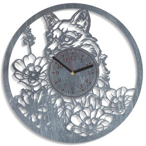 Renard avec fleurs SVG, horloge de découpe laser, design animal de la forêt, projets Glowforge, créations Xtool, téléchargement immédiat