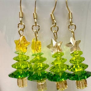 Gold Star Post with Multi Green Crystal Tree Earring
