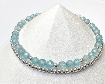 Double wrap Microfaceted Blue Topaz bracelet with genuine sterling silver Lobster clasp and sterling plated accents- December Birthstone!!