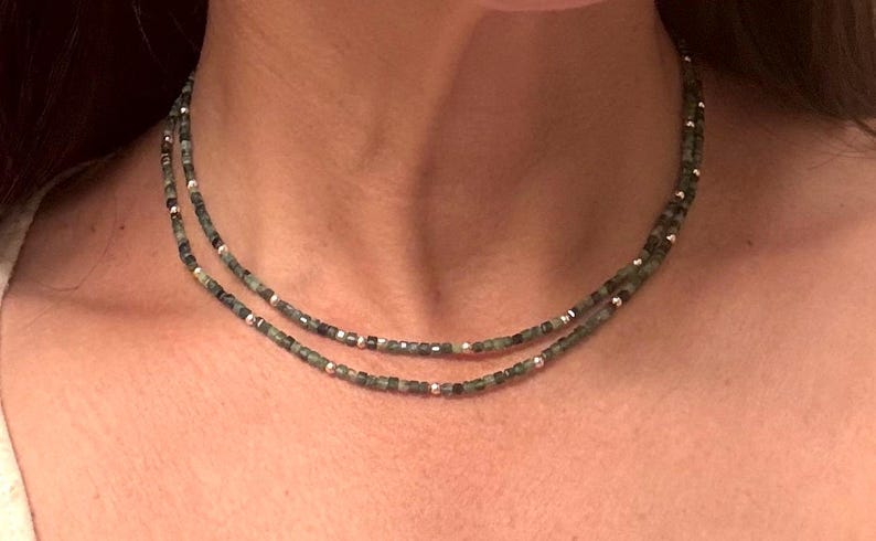 Natural gorgeous Blue Tourmaline faceted CUBE beads (Rare find!) minimalist double wrap bracelet, anklet, or necklace! image 6