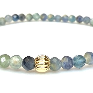 Natural gorgeous Blue/Green Kyanite round faceted bead (3mm) bracelet, choice of 14k gold filled or sterling silver accent bead
