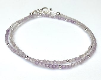 Light Lavender Amethyst gradient pattern  minimalist double wrap bracelet or anklet! Your choice of gold or sterling silver plated accents
