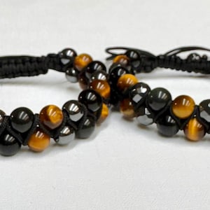 Double row macrame braided TRIPLE PROTECTION BRACELET (women/men), choice of bead size and faceted or smooth hematite