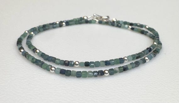 Natural gorgeous Blue Tourmaline faceted CUBE beads (Rare find!) minimalist double wrap bracelet, anklet, or necklace!