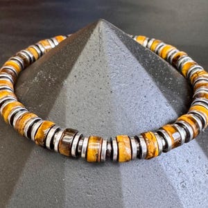 Men's or Womens TIGER EYE  Hematite Heishi beads Stretch Bracelet , also available in Black ONYX