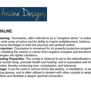 May include: Tourmaline, a crystal known for its wide array of colors, is believed to inspire enlightenment, balance, and remove blockages in both the physical and spiritual realms. It is also said to protect against negative energies and promote healing.
