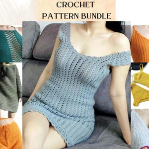 Pacote de Padrões de Crochê com Acesso Vitalício: Mix de Blusas, Vestidos, Suéteres, Biquínis, Shorts e Cardigans de Crochê