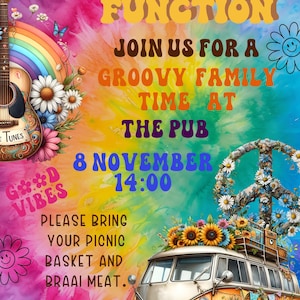 Uitnodiging hippiefeest jaren 60