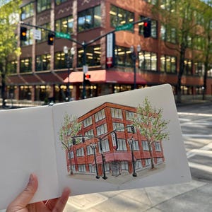 Acuarela de la Librería Powell - Portland, Oregón - Impresión de postal de 5x7