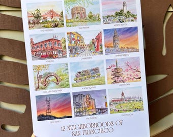 San Francisco Neighborhoods Print - 11x14 - Watercolor Painting - Unframed