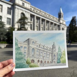 UC Berkeley Wheeler Hall - Pintura em aquarela - Impressão de cartão postal - 5x7